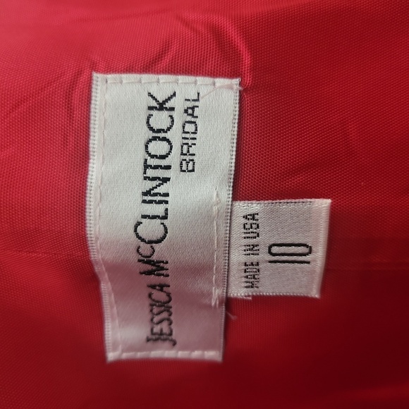 Jessica Mcclintock Red Satin Strapless Tea Length Bow Accent Formal Dress 10 - Picture 5 of 7